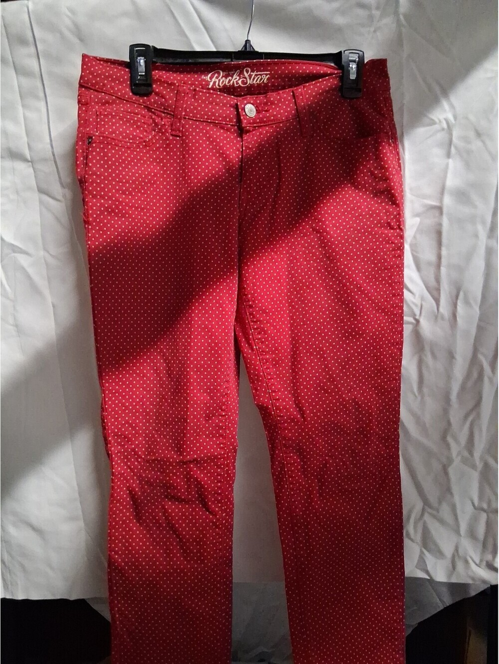 Old Navy Red Rockstar Denim Jeans Polka Dot Women’s Size 12 w/ Lycra Spandex G2